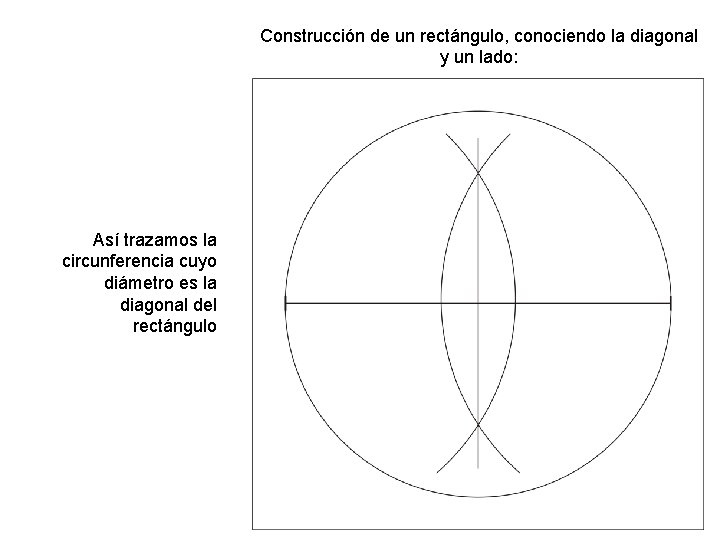 Construcción de un rectángulo, conociendo la diagonal y un lado: Así trazamos la circunferencia