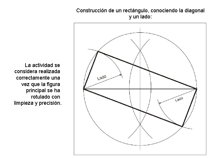 Construcción de un rectángulo, conociendo la diagonal y un lado: La actividad se considera