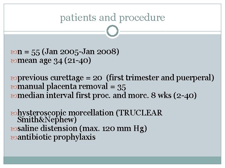 patients and procedure n = 55 (Jan 2005 -Jan 2008) mean age 34 (21