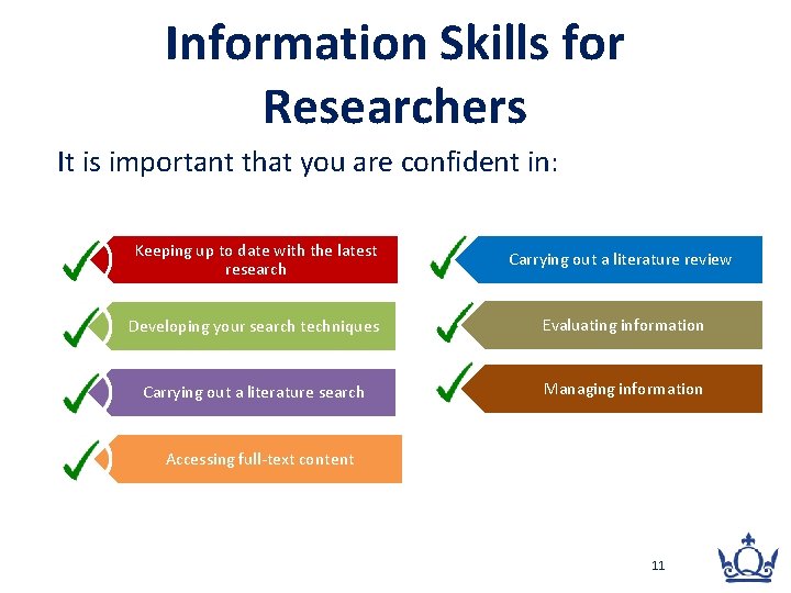 Information Skills for Researchers It is important that you are confident in: Keeping up