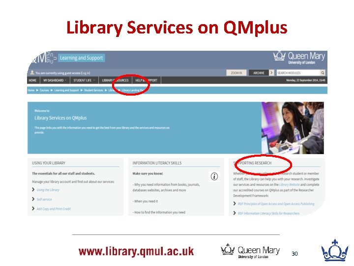 Library Services on QMplus 30 