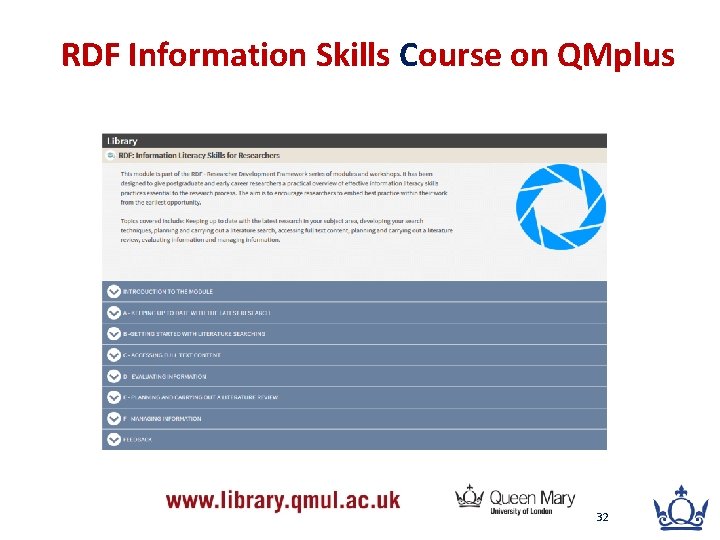 RDF Information Skills Course on QMplus 32 