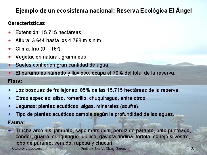 Ejemplo de un ecosistema nacional: Reserva Ecológica El Ángel Características « Extensión: 15. 715