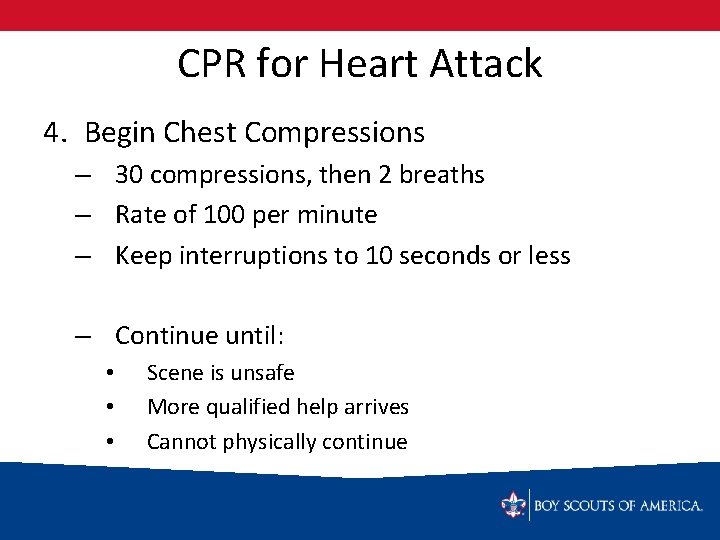 CPR for Heart Attack 4. Begin Chest Compressions – 30 compressions, then 2 breaths