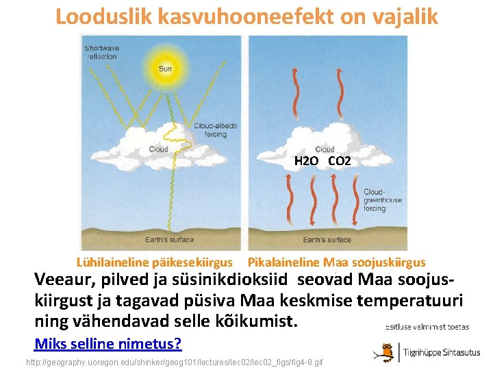 Looduslik kasvuhooneefekt on vajalik H 2 O CO 2 Lühilaineline päikesekiirgus Pikalaineline Maa soojuskiirgus