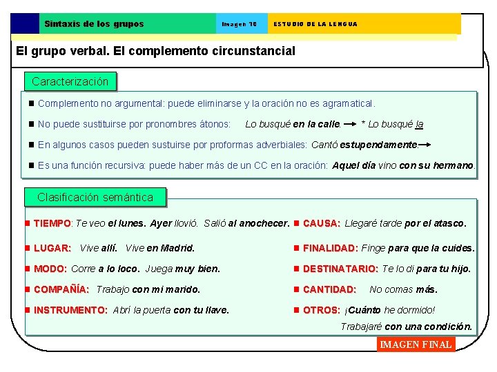 Sintaxis de los grupos Imagen 10 ESTUDIO DE LA LENGUA El grupo verbal. El