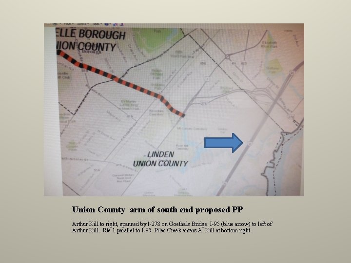 Union County arm of south end proposed PP Arthur Kill to right, spanned by