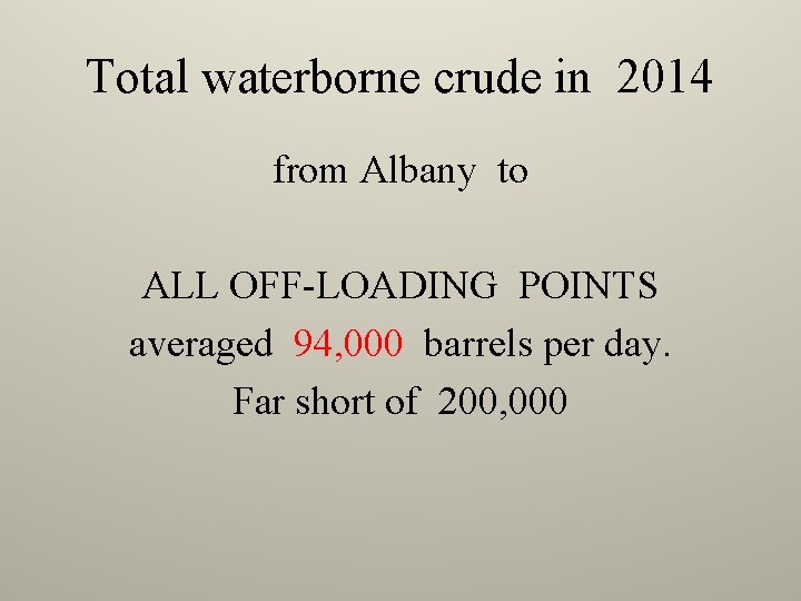Total waterborne crude in 2014 from Albany to ALL OFF-LOADING POINTS averaged 94, 000