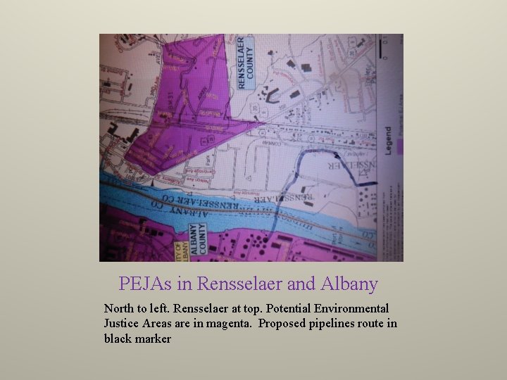 PEJAs in Rensselaer and Albany North to left. Rensselaer at top. Potential Environmental Justice