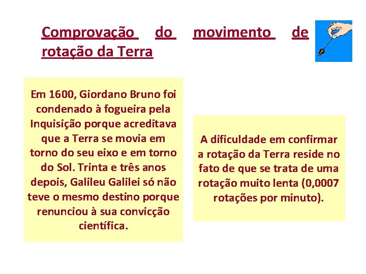 Comprovação do rotação da Terra Em 1600, Giordano Bruno foi condenado à fogueira pela Comprovação do rotação da Terra Em 1600, Giordano Bruno foi condenado à fogueira pela