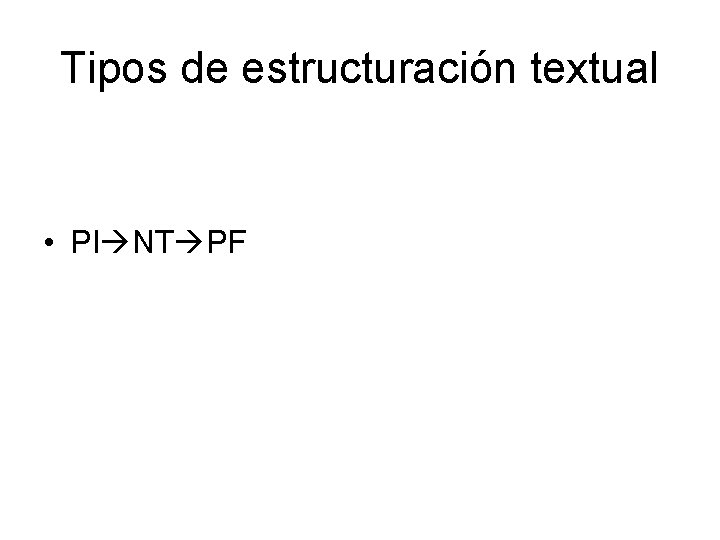 Tipos de estructuración textual • PI NT PF Tipos de estructuración textual • PI NT PF