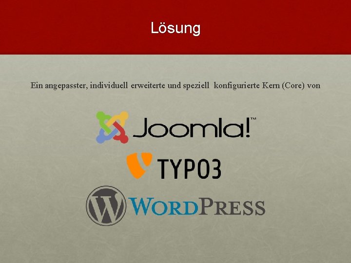 Lösung Ein angepasster, individuell erweiterte und speziell konfigurierte Kern (Core) von 