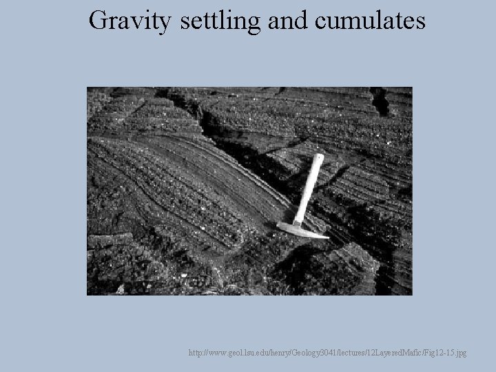 Gravity settling and cumulates http: //www. geol. lsu. edu/henry/Geology 3041/lectures/12 Layered. Mafic/Fig 12 -15.