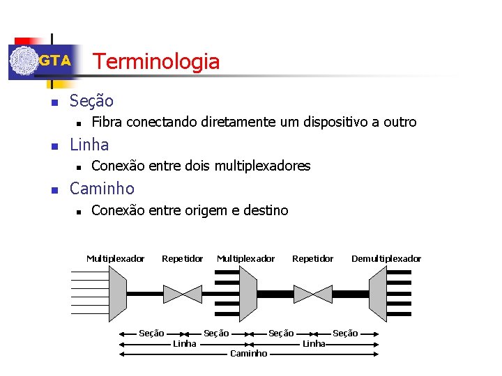 Terminologia GTA n Seção n n Linha n n Fibra conectando diretamente um dispositivo