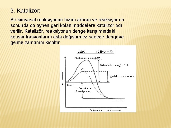 3. Katalizör: Bir kimyasal reaksiyonun hızını artıran ve reaksiyonun sonunda da aynen geri kalan
