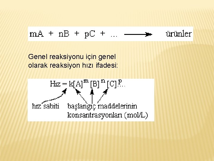 Genel reaksiyonu için genel olarak reaksiyon hızı ifadesi: 