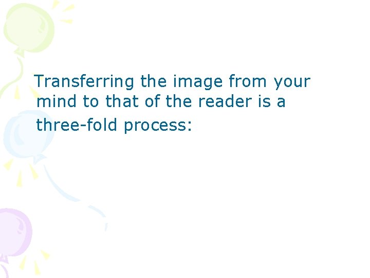 Transferring the image from your mind to that of the reader is a three-fold