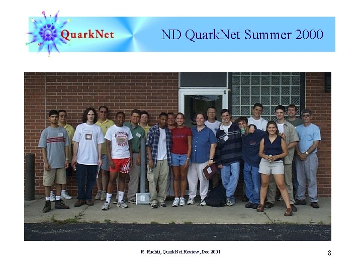 ND Quark. Net Summer 2000 R. Ruchti, Quark. Net Review, Dec 2001 8 