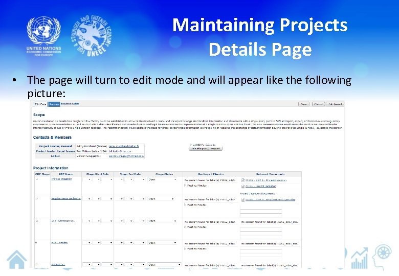 Maintaining Projects Details Page • The page will turn to edit mode and will
