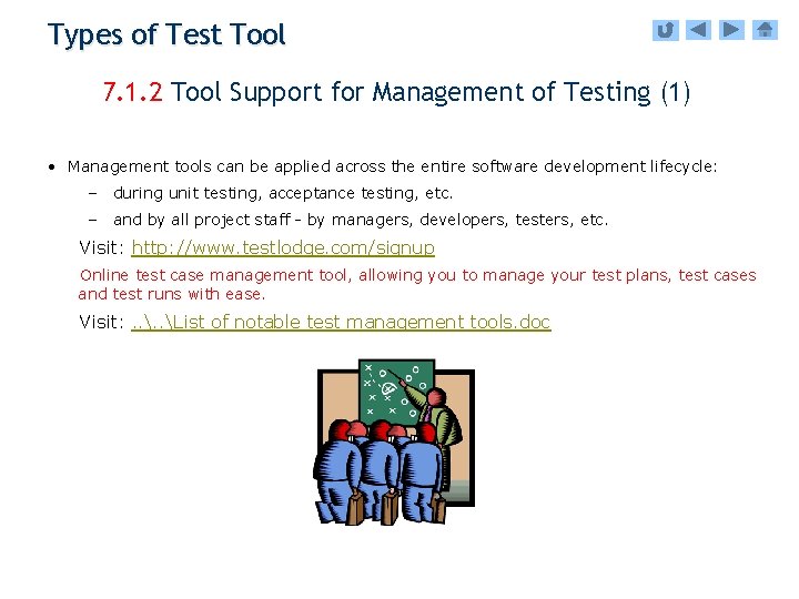 Types of Test Tool 7. 1. 2 Tool Support for Management of Testing (1)