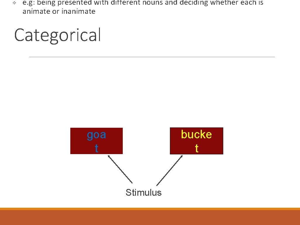 ❖ e. g: being presented with different nouns and deciding whether each is animate