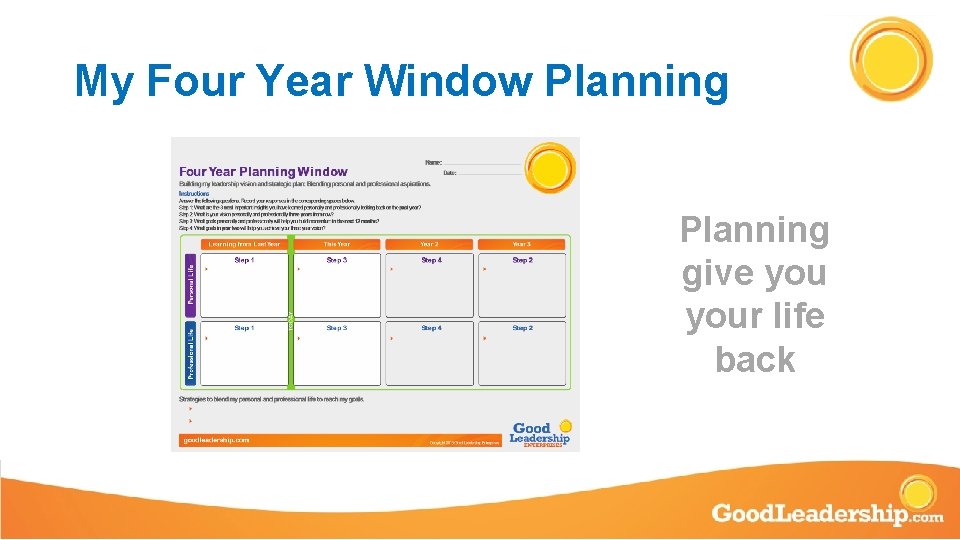 My Four Year Window Planning give your life back 