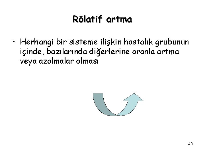 Rölatif artma • Herhangi bir sisteme ilişkin hastalık grubunun içinde, bazılarında diğerlerine oranla artma