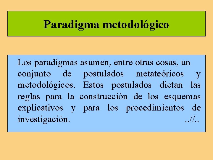 Paradigma metodológico Los paradigmas asumen, entre otras cosas, un conjunto de postulados metateóricos y Paradigma metodológico Los paradigmas asumen, entre otras cosas, un conjunto de postulados metateóricos y