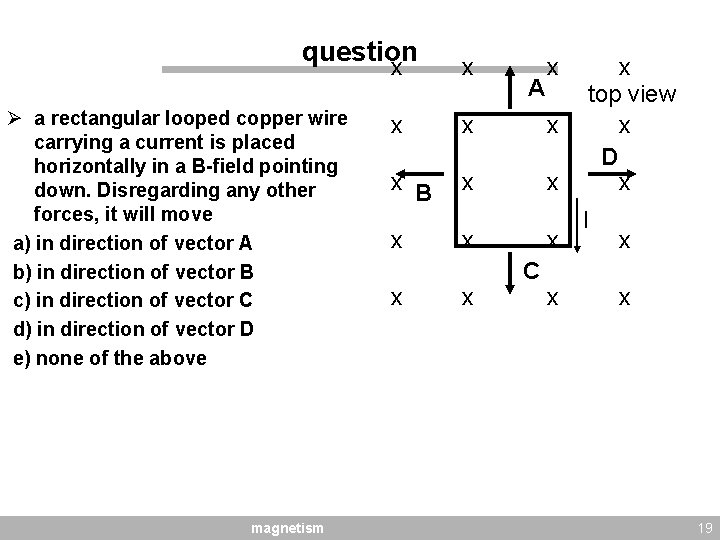 question x Ø a rectangular looped copper wire carrying a current is placed horizontally