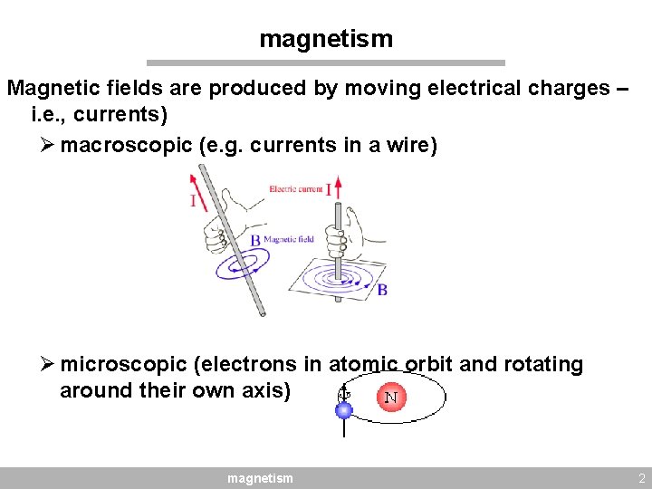 magnetism Magnetic fields are produced by moving electrical charges – i. e. , currents)