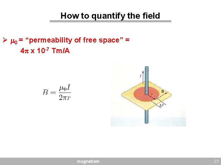How to quantify the field Ø 0 = “permeability of free space” = 4