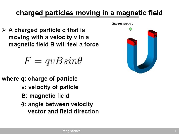 charged particles moving in a magnetic field Ø A charged particle q that is