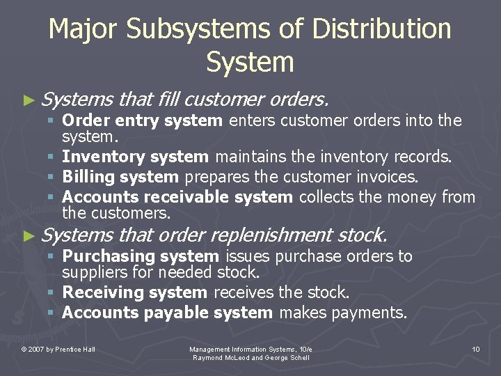 Major Subsystems of Distribution System ► Systems that fill customer orders. § Order entry Major Subsystems of Distribution System ► Systems that fill customer orders. § Order entry