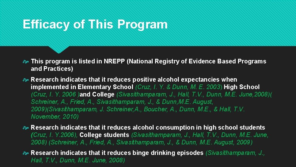 Efficacy of This Program This program is listed in NREPP (National Registry of Evidence