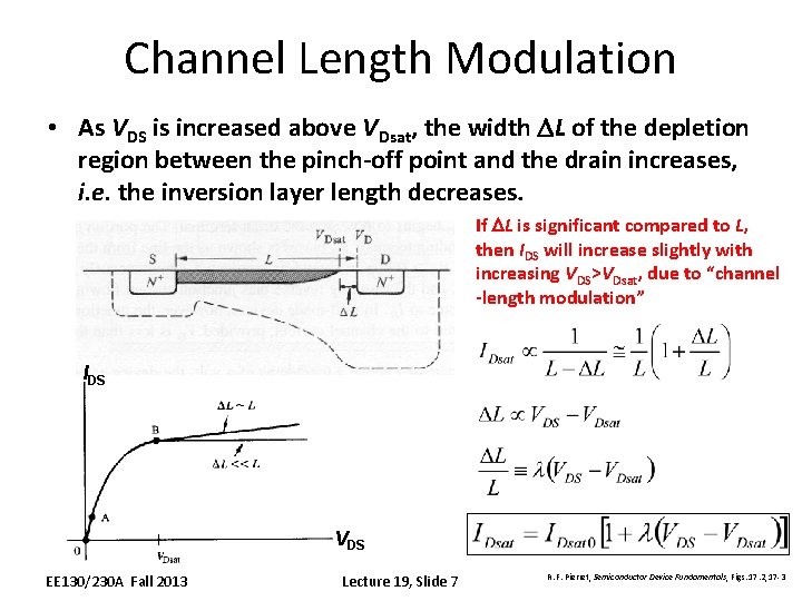 Channel Length Modulation • As VDS is increased above VDsat, the width DL of Channel Length Modulation • As VDS is increased above VDsat, the width DL of
