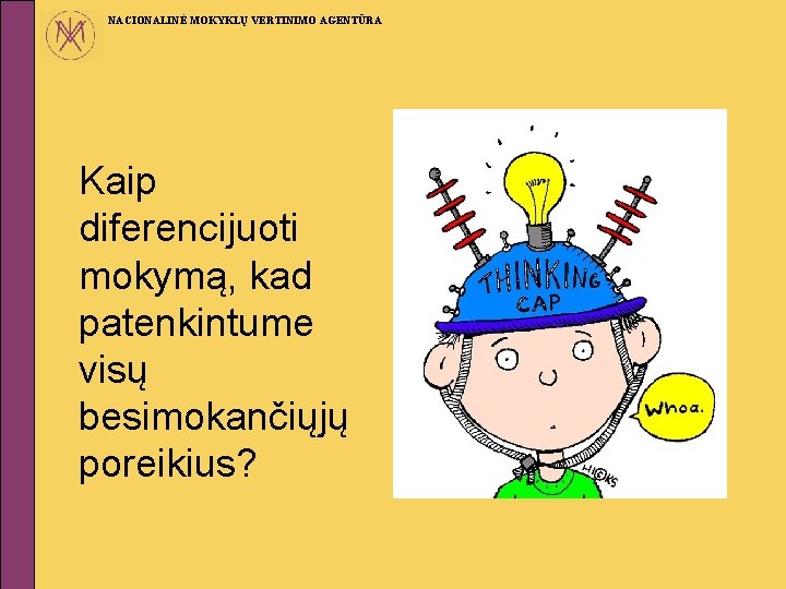 NACIONALINĖ MOKYKLŲ VERTINIMO AGENTŪRA Kaip diferencijuoti mokymą, kad patenkintume visų besimokančiųjų poreikius? 