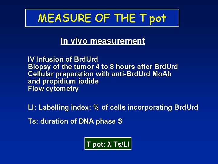 MEASURE OF THE T pot In vivo measurement IV Infusion of Brd. Urd Biopsy