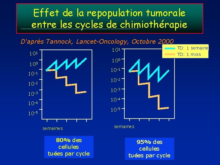 Effet de la repopulation tumorale entre les cycles de chimiothérapie D'après Tannock, Lancet-Oncology, Octobre