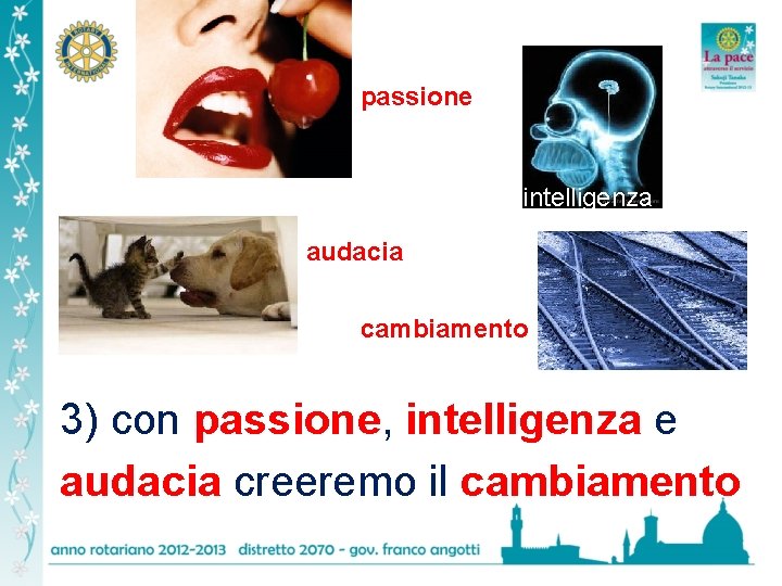 passione intelligenza audacia cambiamento 3) con passione, intelligenza e audacia creeremo il cambiamento 