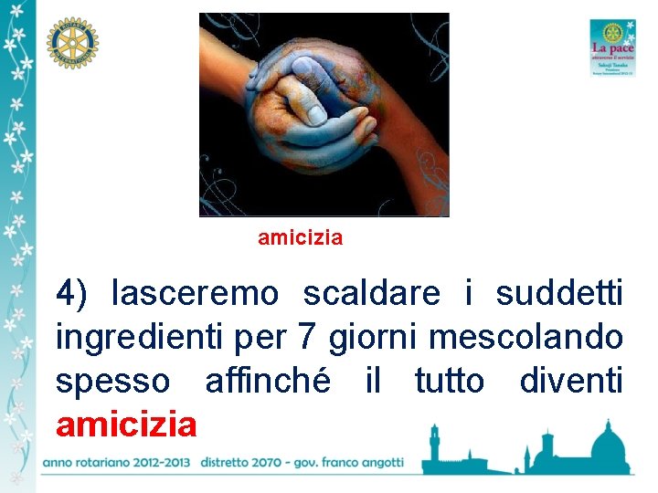 amicizia 4) lasceremo scaldare i suddetti ingredienti per 7 giorni mescolando spesso affinché il