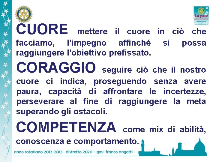 CUORE mettere il cuore in ciò che facciamo, l’impegno affinché si possa raggiungere l’obiettivo