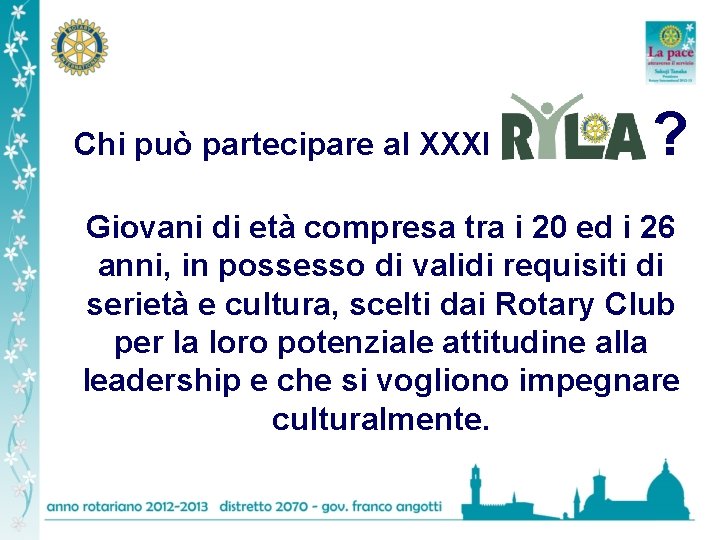 Chi può partecipare al XXXI ? Giovani di età compresa tra i 20 ed