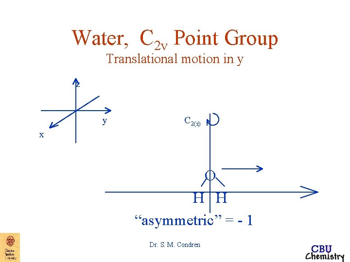 Water, C 2 v Point Group Translational motion in y z y C 2(z) Water, C 2 v Point Group Translational motion in y z y C 2(z)