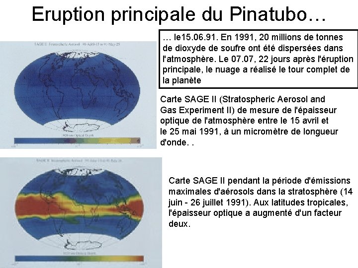 Eruption principale du Pinatubo… … le 15. 06. 91. En 1991, 20 millions de