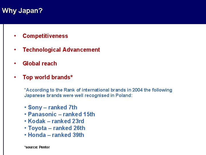 Why Japan? • Competitiveness • Technological Advancement • Global reach • Top world brands* Why Japan? • Competitiveness • Technological Advancement • Global reach • Top world brands*