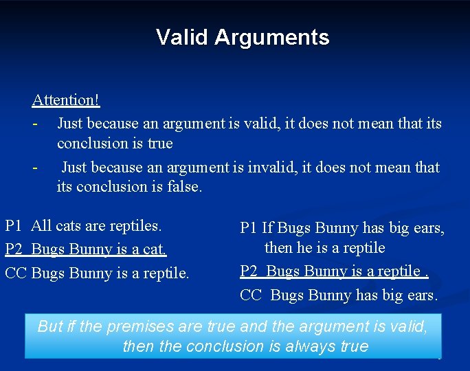 Valid Arguments Attention! - Just because an argument is valid, it does not mean