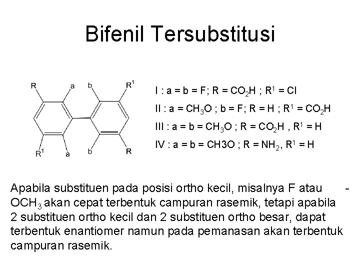 Bifenil Tersubstitusi I : a = b = F; R = CO 2 H