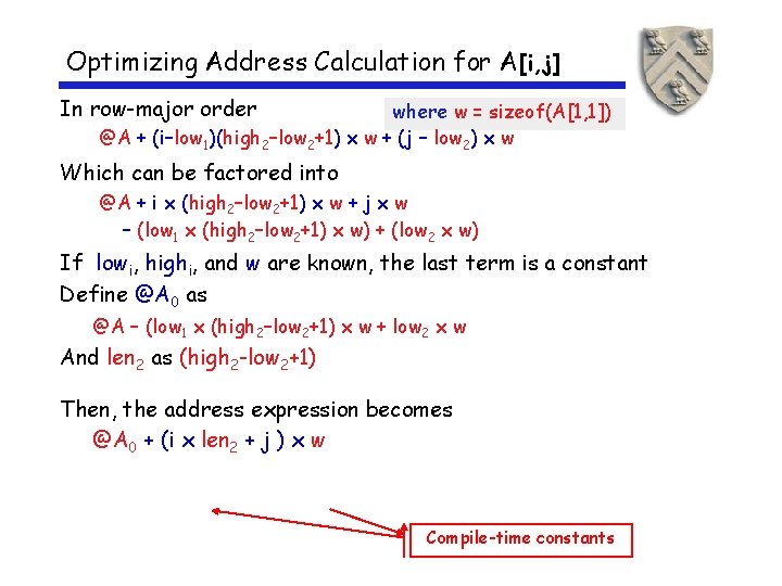 Optimizing Address Calculation for A[i, j] In row-major order where w = sizeof(A[1, 1])