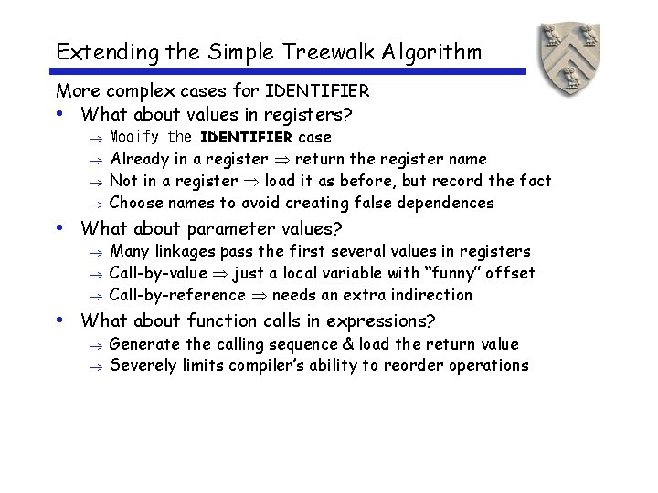 Extending the Simple Treewalk Algorithm More complex cases for IDENTIFIER • What about values