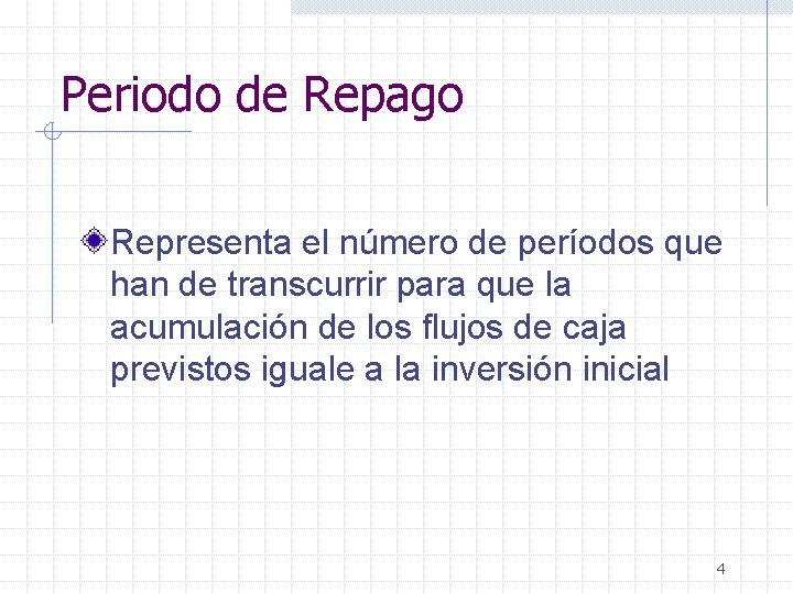 Periodo de Repago Representa el número de períodos que han de transcurrir para que